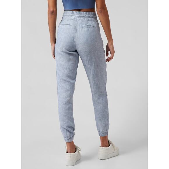 Athleta Cabo Linen High Waisted Jogger Pants Blue Chambray Size 2 - Picture 2 of 8